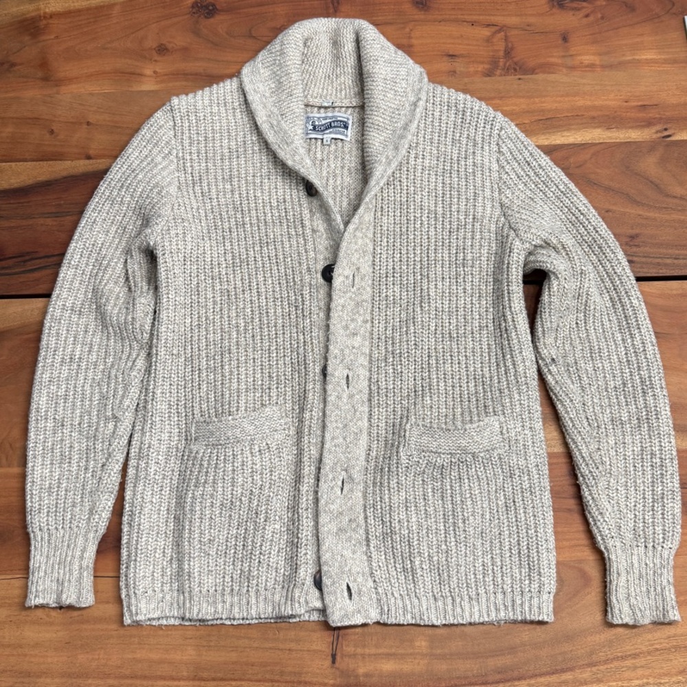 Men's Beige Shawl Collar Cardigan